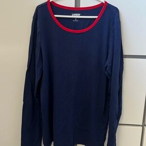 2 Lands’ End Shirts- Blue and Red Sleep Shirt Size XS, White long sleeve size M